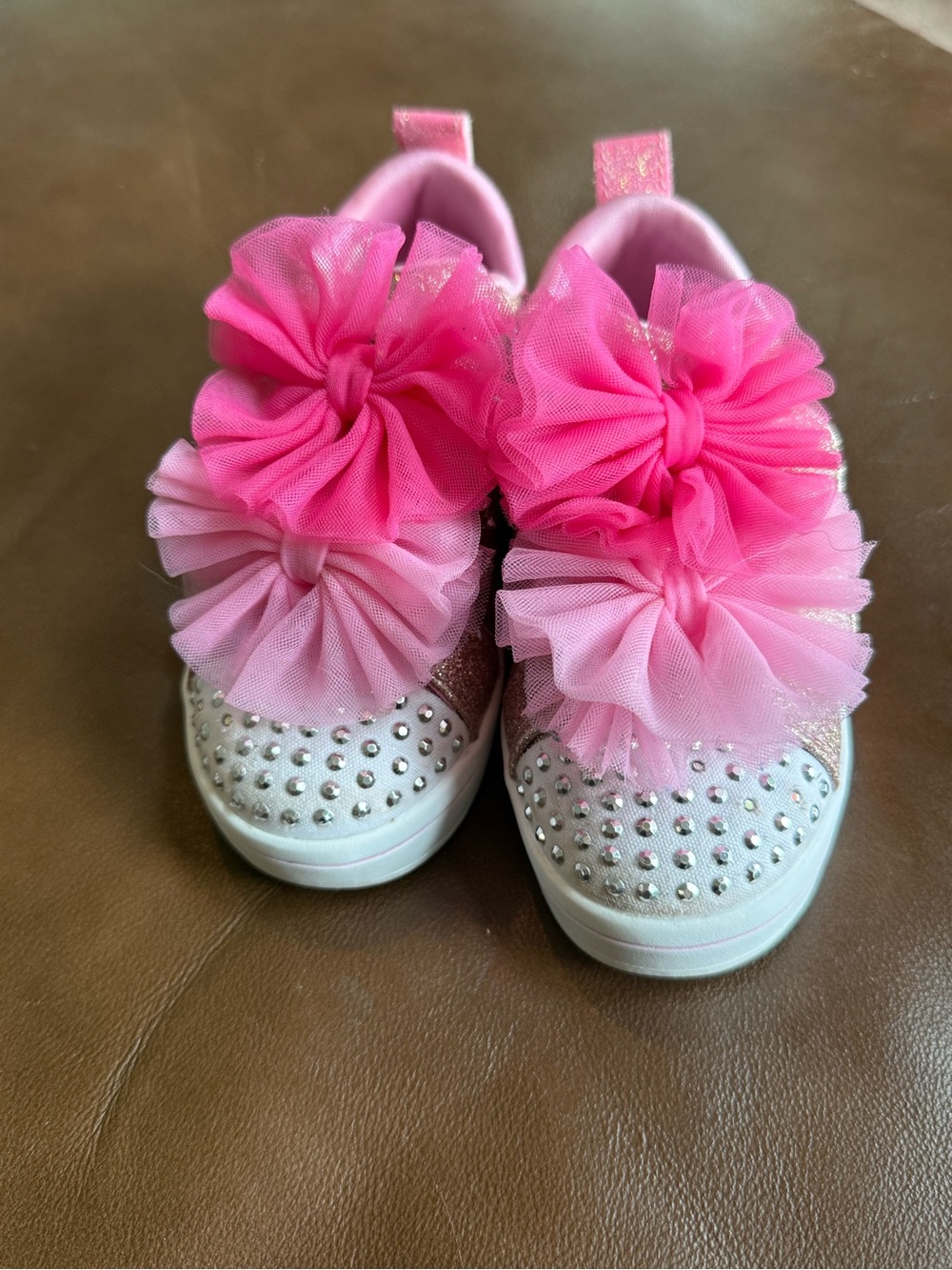 Skechers Girls Pink Tulle Bow LIGHT UP Slip-On Sneakers